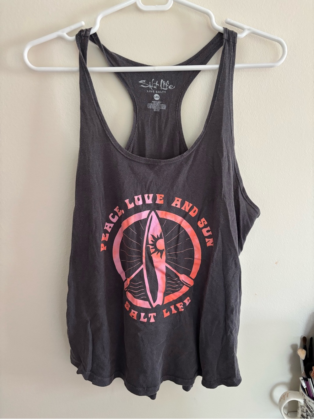 Salt Life Gray Racerback Tank with White Logo
